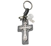 Porte-clés crucifix en cuir PU fait main pour hommes style punk alliage zinc alliage porte-clés porte-clés
