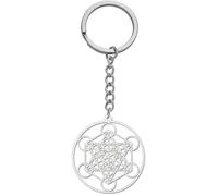 Porte-clés cube de métatron en acier inoxydable couleur argent pendentif géométrie sacrée joints d'archange 7 chakras Talisman de protection amulette puissant gadget accessoires sac à dos idée cadeau