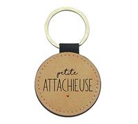 Porte-clés Cuir Végan Marron - Cadeau original - Imprimé en France - Citations tendres et message affectueux : “Petite attachieuse”, “Petit cœur de beurre”, “Mon petit chou à la crème” (N°1)