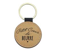 Porte-clés Cuir Végan Marron - Cadeau original - Imprimé en France - Citations tendres et message affectueux : “Petite attachieuse”, “Petit cœur de beurre”, “Mon petit chou à la crème” (N°3)