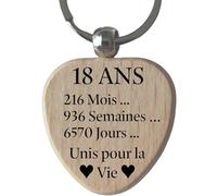 Porte-Clés Cœur en Bois Gravé et Personnalisé - Cadeau 18 Ans de Mariage Anniversaire de Mariage Noces de Turquoise Porte Clef Unique pour Cadeau 18 Ans de Couple
