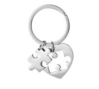 Porte-clés cœur puzzle mignon en acier inoxydable accessoires voiture déclaration d'amour (Argenté)