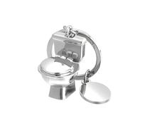 Porte-clés cuvette toilettes drôle nouveauté alliage zinc sac salle bain voiture accessoires breloques cadeaux (Argenté)