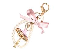Porte-clés de Ballet rose à la mode avec pendentif en perle à nœud papillon, accessoire en alliage de Zinc pour femmes, sac à dos, cadeau de charme pour les amateurs de danse