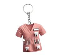Porte-clés de dentiste avec dessus de gommage rose et dent | Finition polie et profil de charme plat, détails de poche et de dents, accent décoratif pour le transport et la