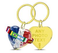 Porte-Clés De Football Personnalisé Coupe Du Monde 2026, Porte Clé Photo Texte+ Drapeaux,Cadeau Personnalisé Pour Supporteurs,Famille, Amis Thème Coupe Du Monde (doré, Cœur)