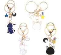 Porte-Clés De Lune Chat,4 Pièces Porte-Clés Dessin Animé Mignon Magique Chat Kawaii Cartoon Chat Pendentif Porte Clef Couple Pour Les Filles Et Les Amoureux Des Chats Cadeaux Anniversaire