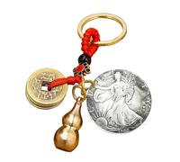 Porte-clés de luxe porte-bonheur avec pièces de monnaie d'un dollar antique / sac à main ou décoration de voiture à suspendre pour réussir la richesse / sable de bénédiction, 1900, taille unique