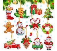 Porte-clés de peinture diamant 5D à faire soi-même - Kit de peinture diamant à suspendre - Décoration de Noël pour enfants - Artisanat de Noël - Décoration familiale (style Père Noël)