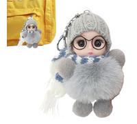 Porte-clés de pendentif, porte-clés de mignonne,Pendentif décoratif pour sac d'école d'étudiant | Joli pendentif de aux grands yeux, portant des lunettes, une écharpe, un chapeau