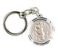 Porte-clés de saint Christophe métal argentée - diametre 3.2 cm environ