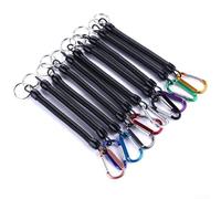 Porte-clés de sécurité rétractable avec mousqueton à bobine de sécurité, crochet en métal en plastique léger pour la pêche, les sports de plein air, porte-badge d'identité, 21,5 cm, doré (noir)