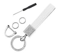 Porte-clés de voiture en cuir avec strass pailletés - Porte-clés universel avec porte-clés et tournevis - Accessoires de voiture pour femme, Blanc, 11.3cm