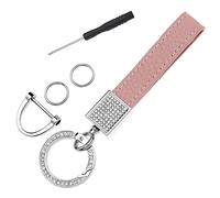 Porte-clés de voiture en cuir avec strass pailletés - Porte-clés universel avec porte-clés et tournevis - Accessoires de voiture pour femme, Rose, 11.3cm