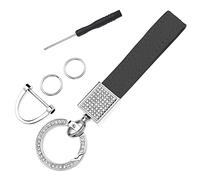 Porte-clés de voiture en cuir avec strass pailletés - Porte-clés universel avec porte-clés et tournevis - Accessoires de voiture pour femme, Noir , 11.3cm, Moderne