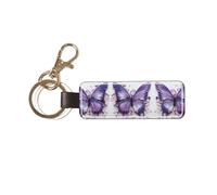 Porte-clés de voiture en cuir véritable avec motif papillon et peinture à l'huile violette, porte-clés universel pour homme et femme.