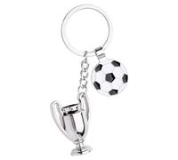Porte-Clés de Voiture Forme Football Trophée Coupe du Monde Keychain Porte-Clés Créatif Pendentif Personnalisé avec Sachet en Velours Noir Accessoire Cadeau Décoration pour Voiture Argent