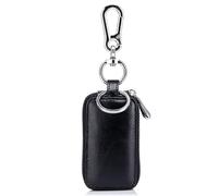 Porte-clés de Voiture/Maison, Mini Portefeuille à Double Poche zippée, Jaune Terre, Unisexe, avec Poche Transparente Boutons de Clé Télécommande de Voiture(Black)