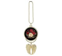 Porte-clés de voiture mignon ailes d'ange à suspendre roses rouges et roses blanches pour rétroviseur de voiture de style doré pour homme et femme