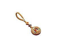 Porte-clés de Voiture Pendentif porte-clés de voiture en laiton pur, or ancien ne se décolore pas, sable, or, Six mots, Tube doré tournant, boucle paix