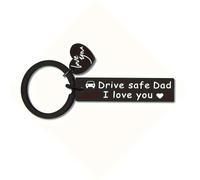Porte-clés de voiture pour papa, idéal pour les motards. Noir avec pendentif en forme de cœur et inscription « Conduis prudemment, papa, je t'aime » et « Je t'aime ». Un cadeau pour plus de sécurité