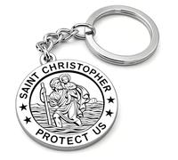 Porte-clés de voyage St Christophe pour homme ou femme - Médaille de Saint Christophe - Cadeau de voiture et accessoires pour des voyages en toute sécurité et protection