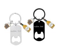 Porte-clés décapsuleur de bière personnalisé - Texte gravé personnalisé avec breloques de bière et de bouteille, disponible en argent, noir, or et or rose