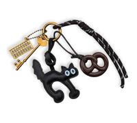 Porte-clés décoratif avec breloque chat noir, pendentif bretzel et cordon tressé, beige, marron, M