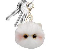 Porte-clés décoratif - Boule en peluche en forme de chat - Adorables gadgets - Décoration de collection pour filles pour les amoureux des animaux, les voyages, les trajets à l'école, blanc, Refer to
