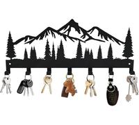 Porte-clés décoratif en métal avec motif de montagne rustique pour 7 clés pour entrée, couloir, cuisine, bureau, solution de rangement murale avec breloque silhouette de forêt en fer forgé robuste
