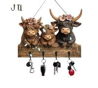 Porte-CléS DéCoratif for Vache Des Highlands, Ornement Rustique En Bois 2d, Avec Crochets, Pour Suspendre Sacs, Serviettes Et CléS. IdéAl Pour L'EntréE, Le Couloir Et Le Vestibule (1)