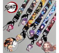 Porte-clés Demon Slayer Tanjirou en ruban, cordon pour téléphone, sac, lanière, long cordon de cou Anime, porte-carte d'identité, accessoires, cadeaux Hashibira Inosuke