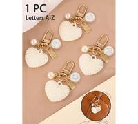 Porte-clés design lettre A-Z, style minimaliste avec perle en forme de cœur. Convient pour assortir avec des tenues de la Saint-Valentin, également adapté pour les étudiants du collège et de l'école p