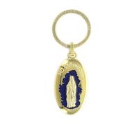 Porte-clés doré Notre Dame de Lourdes et Saint Christophe - Porte-clés - Culte Chrétien en Métal doré