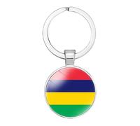 Porte-Clés Drapeau De L'Île Maurice - Pendentif En Verre Convexe Imprimé Drapeau De Style Ethnique Patriotique, Porte-Clés De Voiture, Porte-Clés Drapeau, Souvenir De Voyage, Bijoux, Accessoir