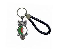 Porte-clés drapeau national Algérie souvenir cadeau porte-clés avec pendentif hibou porte-clés pour homme et femme, Algérie, 18 CM (7.09")