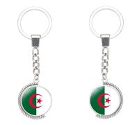 Porte-Clés Drapeau National De L'Algérie - Double Face Rotatif Rond En Verre Pendentif Porte-Clés Porte-Clés De Voiture, 2 Pièces Créativité Drapeau De L'Algérie Porte-Clés Accessoires Pour