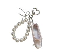 Porte-clés élégant en forme de chaussure de ballet avec dentelle et perles, idéal pour ajouter de l'élégance à vos sacs à main ou cadeaux tendance B, Nœud en perles, One Size