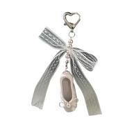 Porte-clés élégant en forme de chaussure de ballet avec dentelle et perles, idéal pour ajouter de l'élégance à vos sacs à main ou cadeaux tendance B, Nœud en dentelle, taille unique