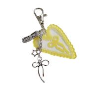 Porte-clés élégant en forme de cœur avec dentelle délicate et nœud - Disponible en 8 couleurs vives - Organiseur de breloques à suspendre, jaune, taille unique