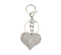 Porte-clés élégant en forme de cœur avec strass taillés en forme de cœur léger pour voyage ou transport quotidien, blanc, Silver