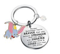 Porte-clés éléphant « Baby of Mine » - Cadeau pour les amoureux des éléphants - Cadeau pour bébé éléphant - Inscription « You are Braver Stronger Smarter Than You Think, L, Acier inoxydable,
