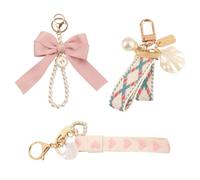 Porte-Clés en 3 Pièces, Porte-Clés en Coquille De Perles Noix-Nœuds, Pendentif De Porte-Clés Multifonction, Ornement De Sac Créatif Et À La Mode, Accessoires De Clés De Voiture.