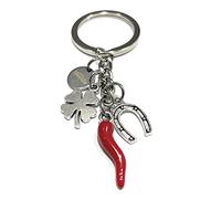 Porte-clés en acier corne porte-bonheur et pendentif en forme de corne de cheval. Fabriqué en Italie
