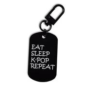Porte-clés en acier gravé « Eat Sleep K-pop Repeat » - Musique coréenne - Porte-clés, Noir , taille unique