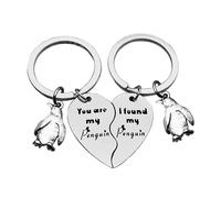 Porte-clés en acier inoxydable à deux pétales d'amour de la Saint-Valentin, vous êtes/j'ai trouvé mon pingouin