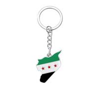 Porte-clés en acier inoxydable avec pendentif carte de la Syrie - Bijou pour homme et femme - Accessoire élégant pour femme - Sac à main - Carte syrienne, Vert, noir, blanc, argenté, 9*3.3CM