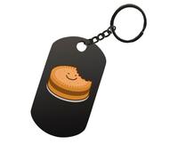 Porte-clés en acier inoxydable avec plaque d'identité en forme de biscuit amusant