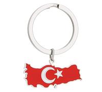 Porte-clés en acier inoxydable Porte-clés carte kiye porte porte-clés drapeau sac pendentif durable bijoux de sac à dos pour sac à boutons acier inoxydable chaîne de clé drapeau turc, Argent (Silver