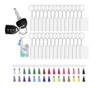 Porte-clés en acrylique - Pendentif rectangulaire - Porte-clés vierges avec anneaux et pompons - Pour projets artistiques, sacs à dos, sacs, portefeuilles, sacs à main